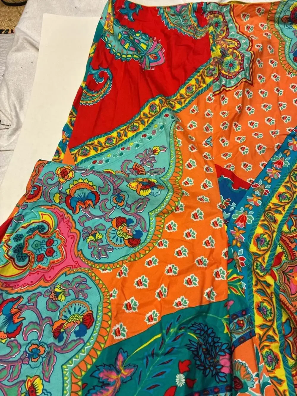 Vintage Bright Paisley Floral Patchwork Print A-Line Skirt